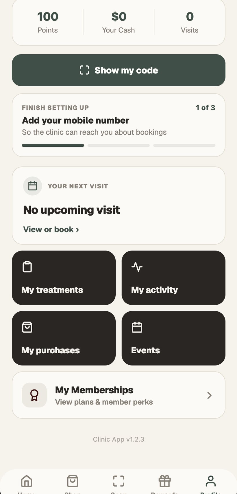 Patient profile in the app